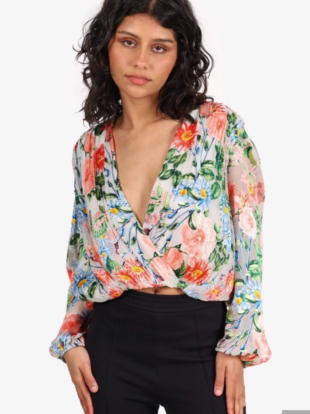 Alice & Olivia Trista Floral Burnout Cross over Top NWT Size L